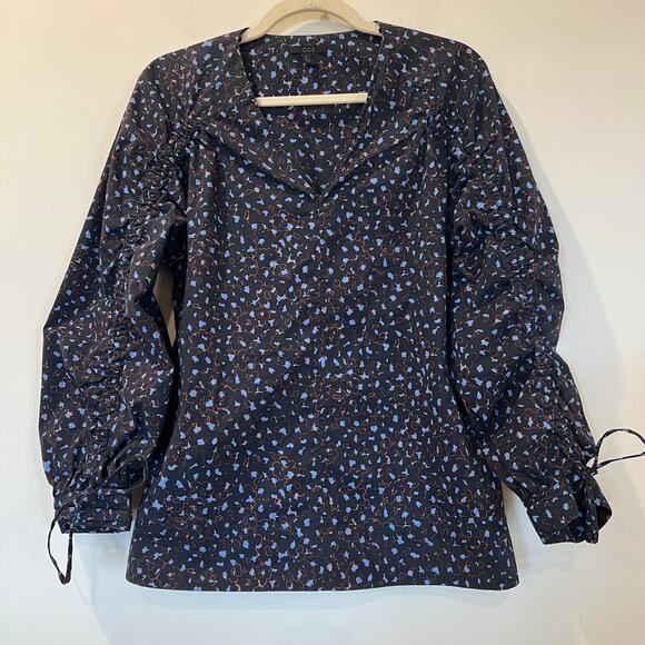 COS drawstring sleeve V neck cotton blouse navy  Sz 6 - Picture 10 of 11